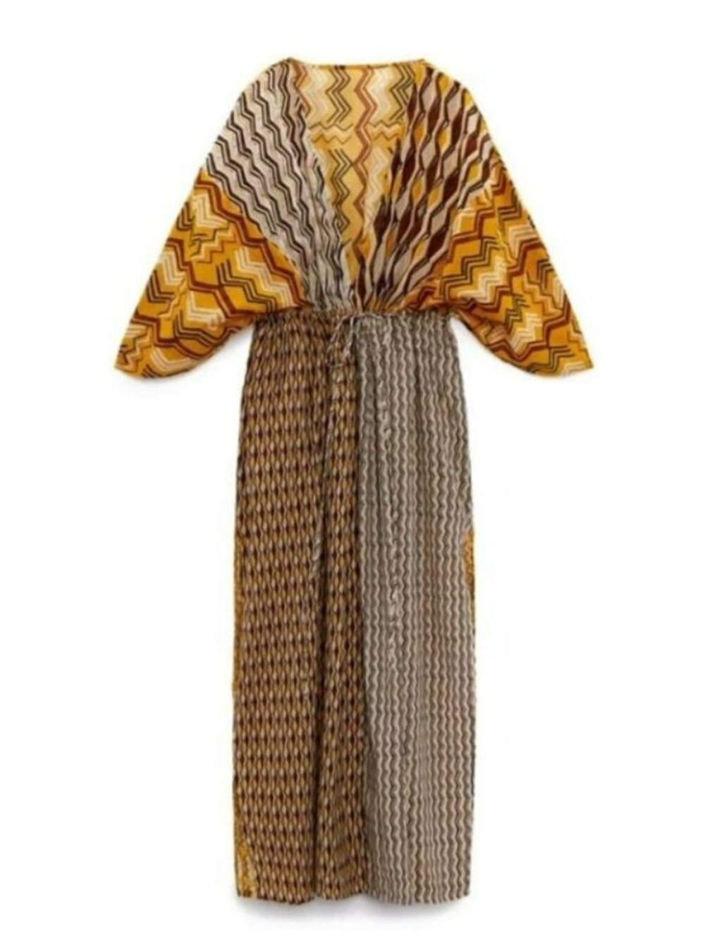 Zara Multicolor Boho Maxi Dress Kaftan Kimono Sleeves Chevron Print. Size S/M
